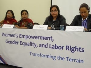 Panelists discussed their efforts in helping women in light manufacturing get a voice on the job. Credit: Tula Connell