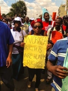 Workers rallied in cities across Zimbabwe Saturday. Credit: Thando Khoza