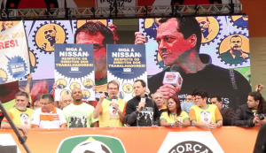 UAW Bob King (center, yellow shirt) joined Força Sindial and 1.3 million workers in Brazil. Credit: Solidarity Center