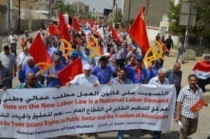 Iraqi union members rally for changes to the country's Saddam Hussein-era labor code. Photo: Wesam Chaseb Ouda