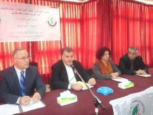PGFTU leaders discussed the study, which found the majority of Palestinian workers are paid less than the minimum wage. Credit: Rami Khanfar
