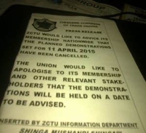 Zimbabwe.Fake pamphlet.April 2015 demos.ZCTU