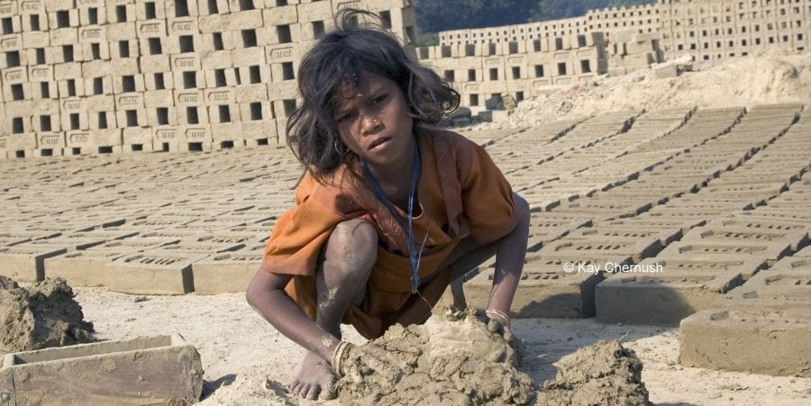 child labor, girl making bricks in India, worker rights, Solidarity Center