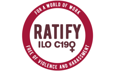 C190, gender-based violence at work, gender equality, ITUC logo, Solidarity Center