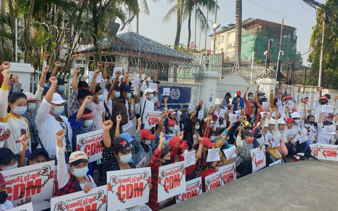 Myanmar, democracy protests by union members after military coup, worker rights, democracy, Solidarity Center