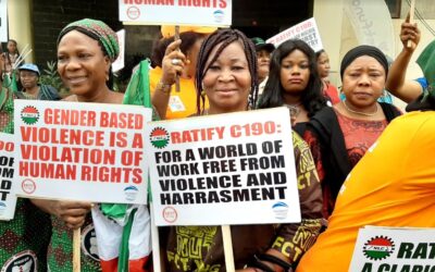 Nigeria's National Labor Congress women rally for ratification of C190 in March 2020 to mark International Women's Day.