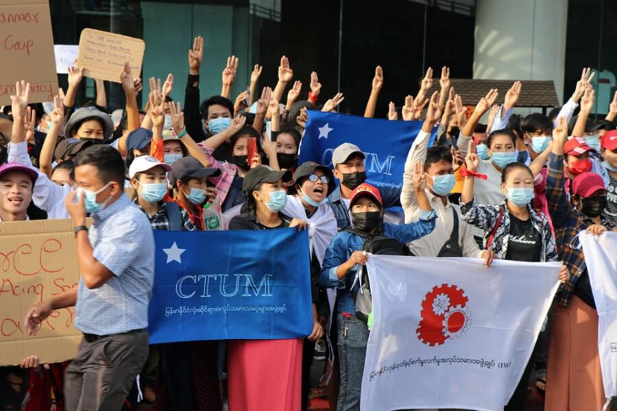 Myanmar, democracy protest, worker rights, unions, Solidarity Center