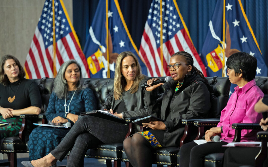 COSATU President Zingiswa Losi is joined by (from left): Molly McCoy, associate deputy undersecretary for International Affairs, U.S. Department of Labor; Sarita Gupta, vice president, Ford Foundation; Erin Barclay, senior bureau official, Democracy, Human Rights and Labor, U.S. State Department; and Elizabeth Tang, general secretary, IDWF  at M-POWER event