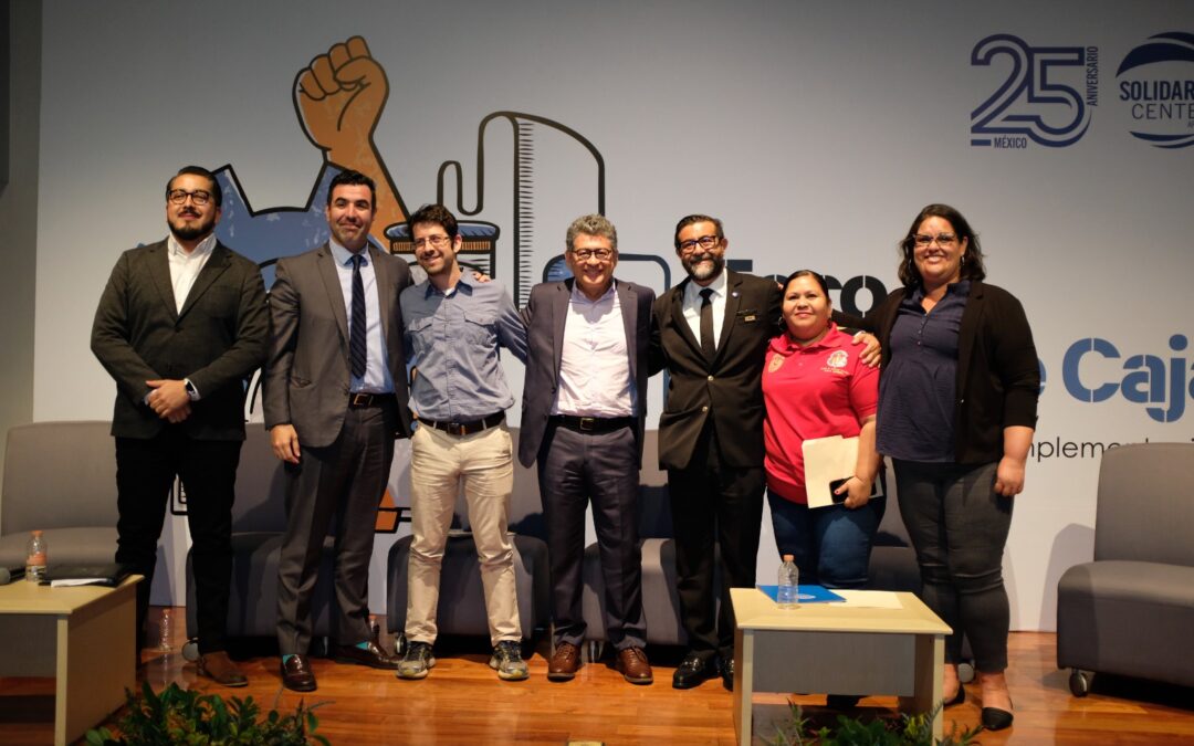 Panelists for the discussion on Opportunities and Challenges of the Implementation of Labor Reform in Mexico. From left to right: Diego Alberto Gatica Noriega, Pablo Solorio, Paul Bocking, Alberto Fernández, Humberto Gual, Imelda Jiménez, Beatriz García. Credit: Noburu Yorugi/Solidarity Center