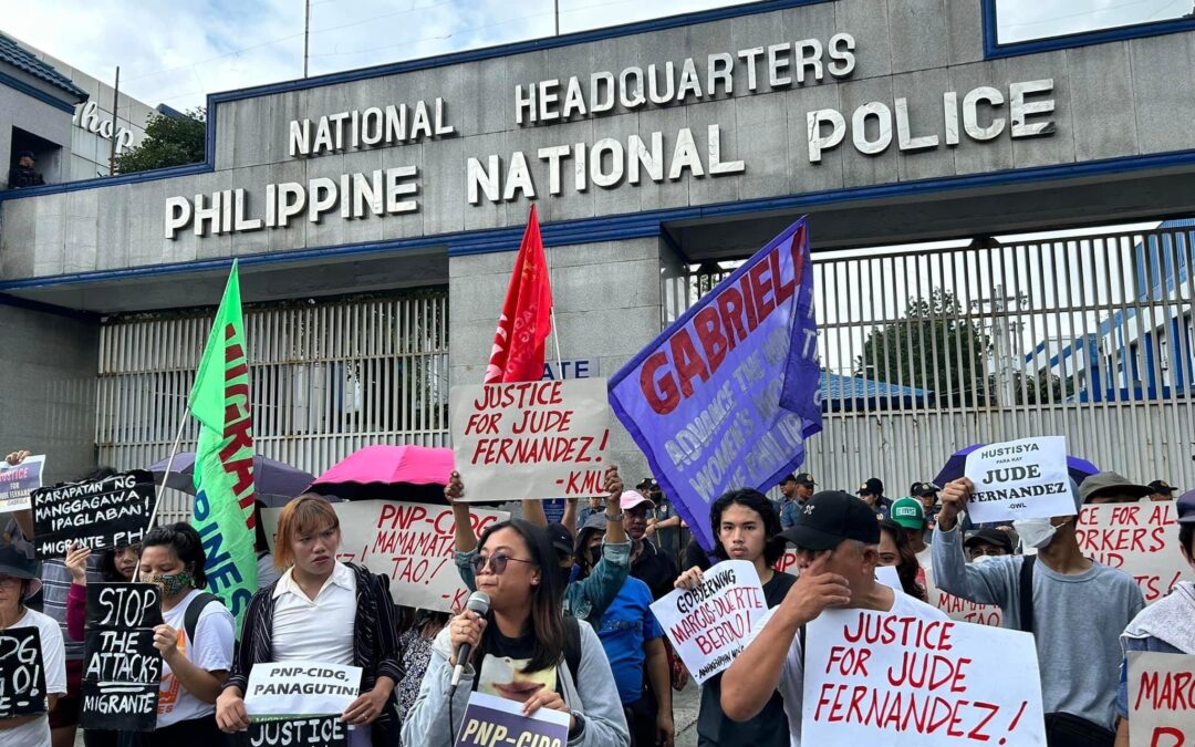 Union supporters rally for justice following the murder of long-time union leader Jude Thaddeus Fernandez in the Philippines
